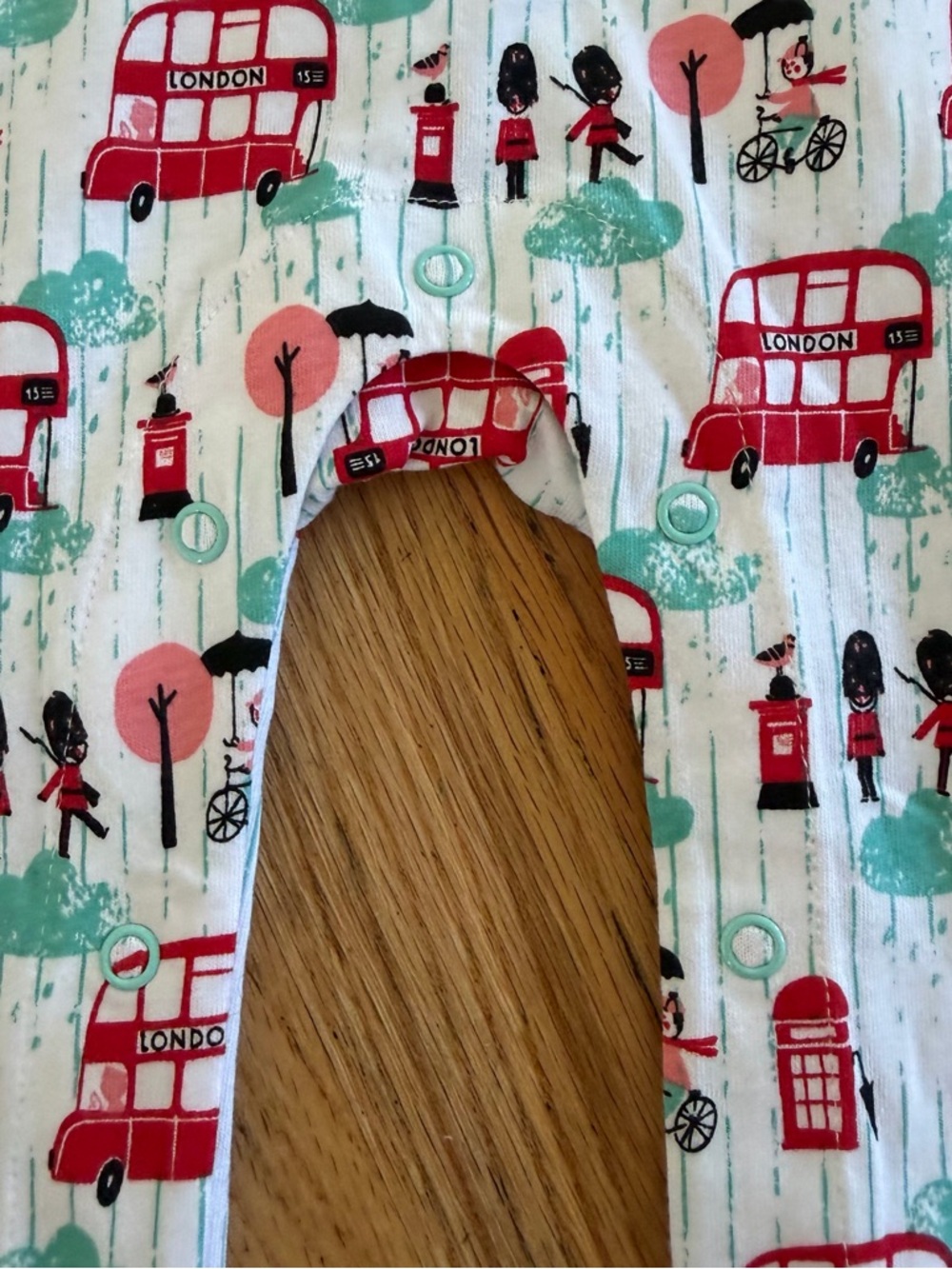 Baby Footed Pajamas in White with Red London Bus Print - Picture 3 of 3